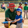 Lugnuts coach wearing the red boonie hat at tee-ball