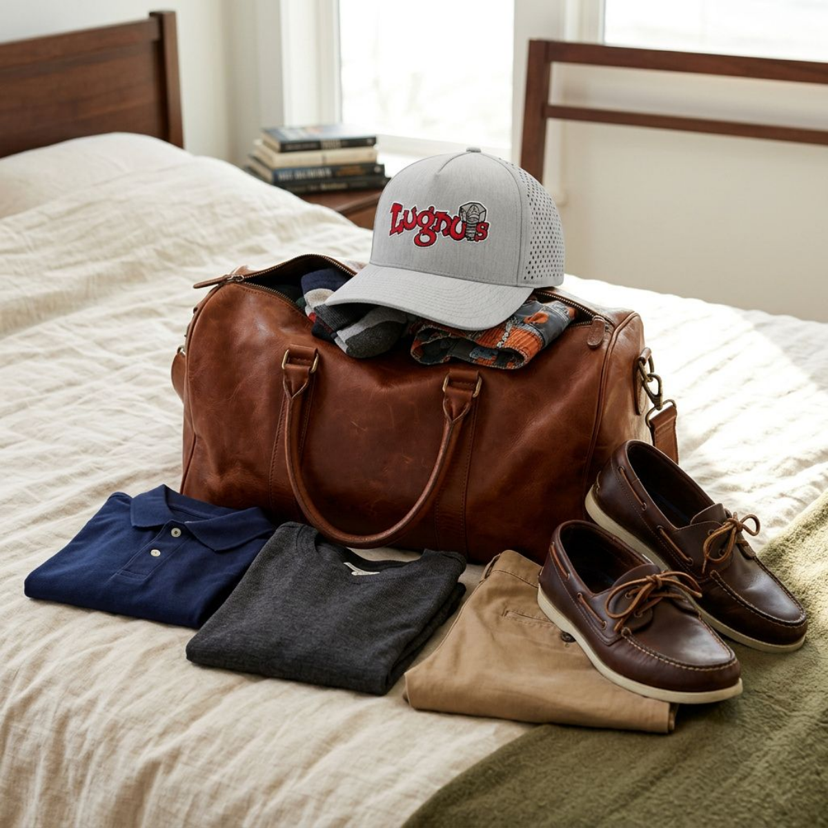 Lugnuts Zapped Blackhawk Cap packed for a weekend trip