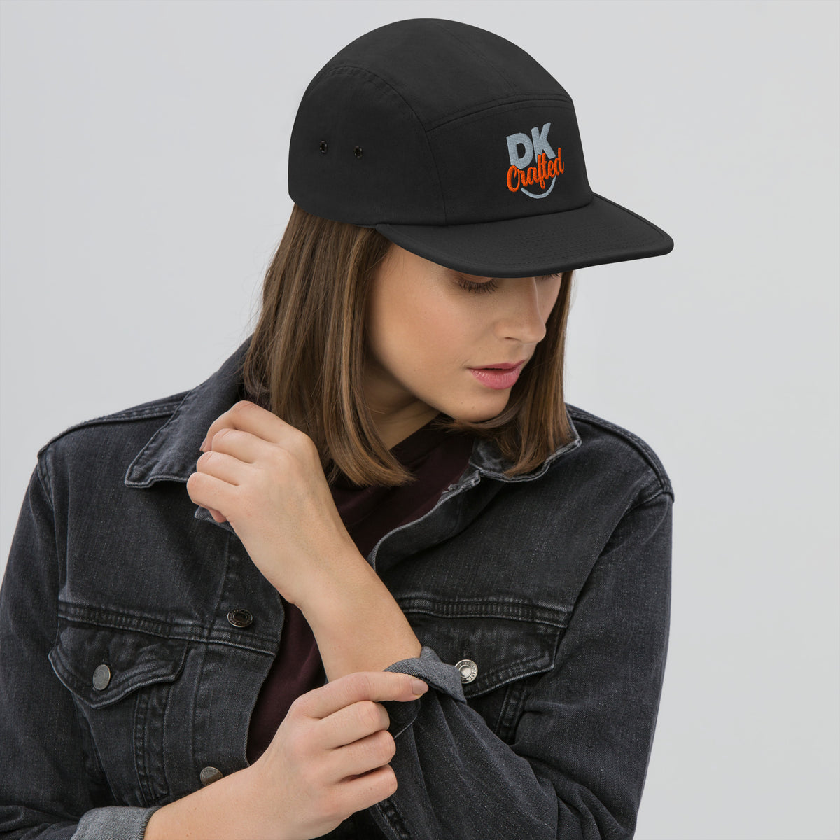 Five panel cap, Black, front view
