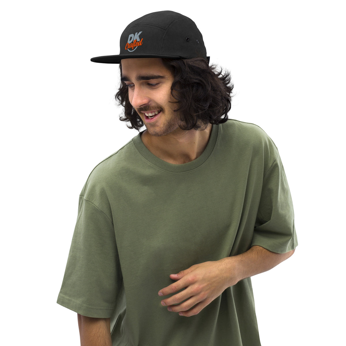 Five panel cap, Black, front view