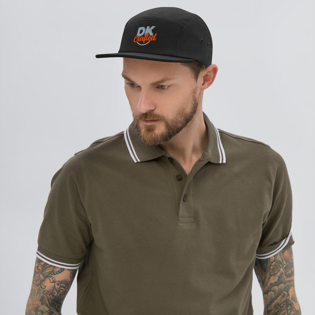 Five panel cap, Black, front view