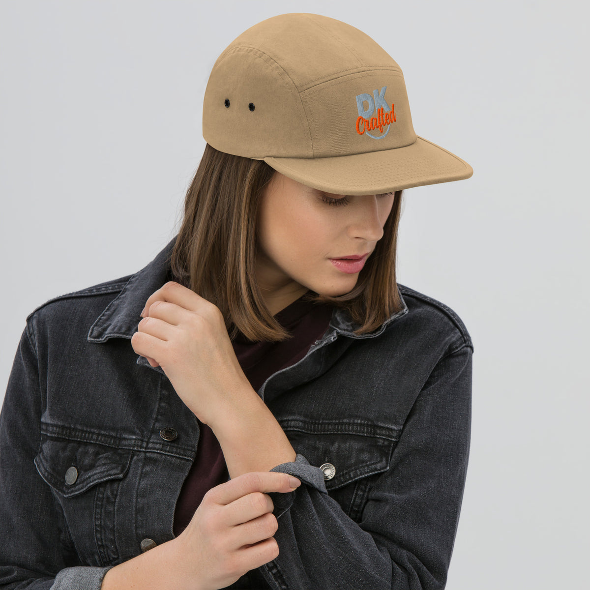 Five panel cap, Khaki, front view