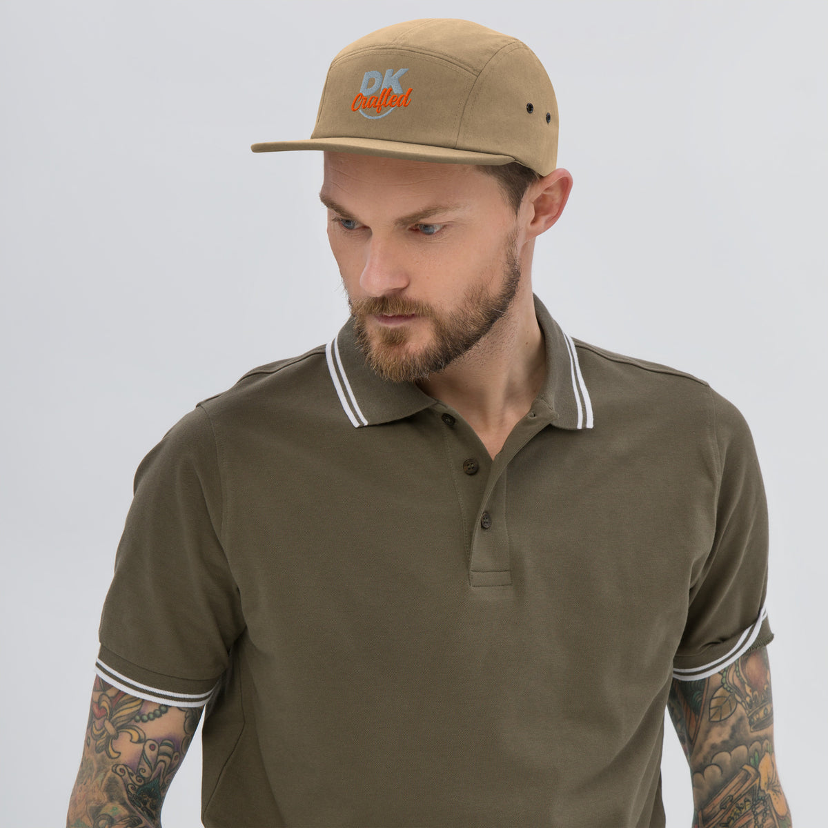Five panel cap, Khaki, front view