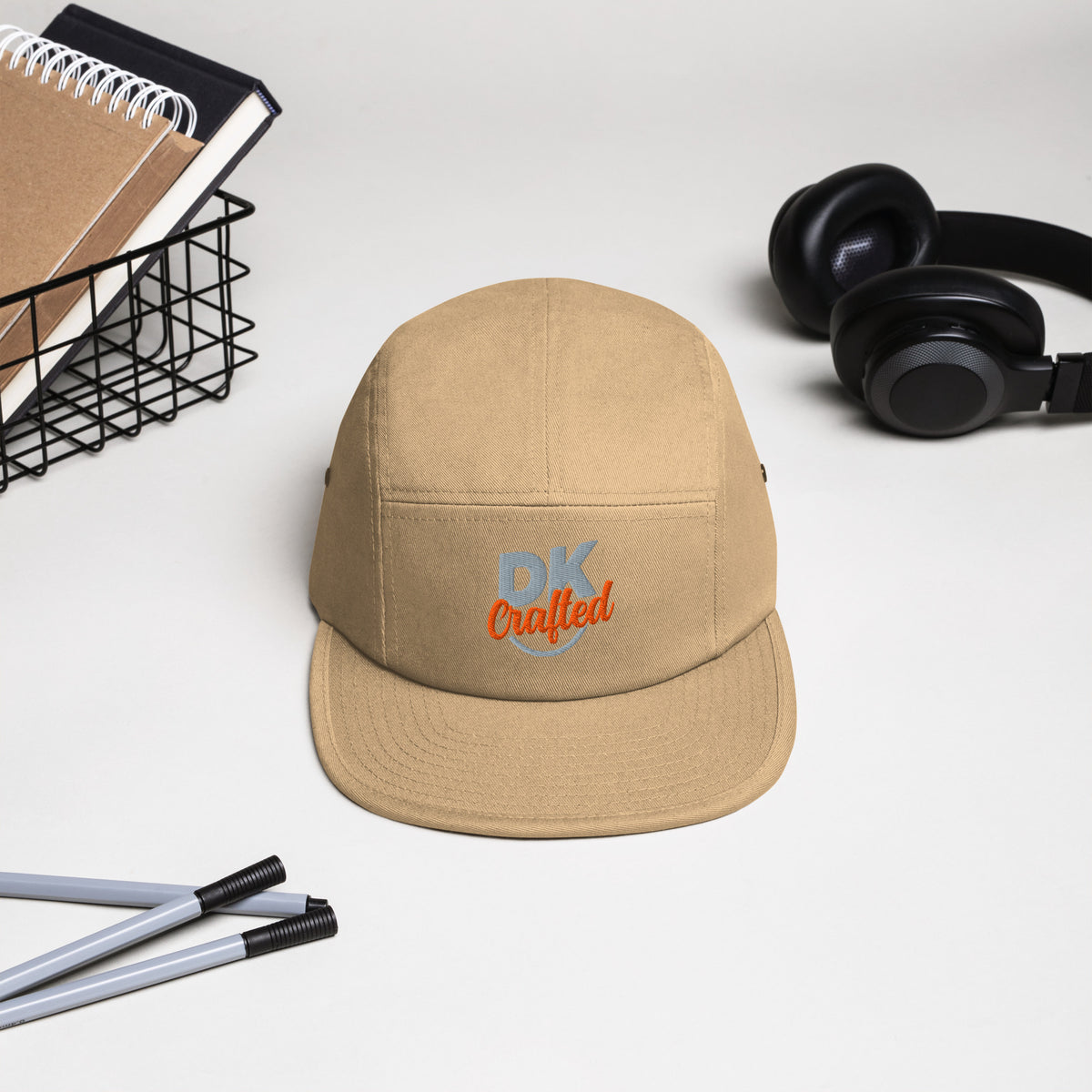 Five panel cap, Khaki, front view