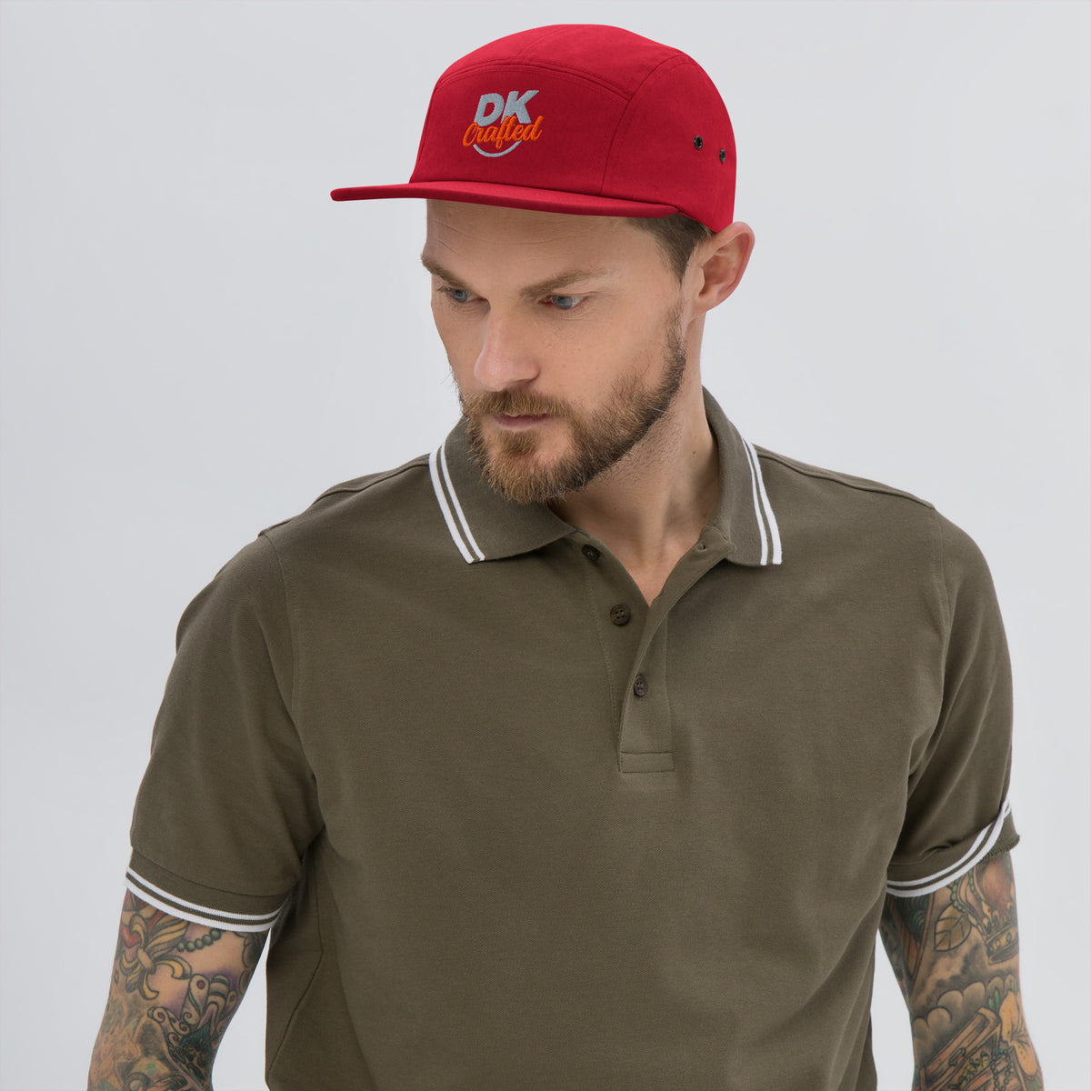 Five panel cap, Red, front view