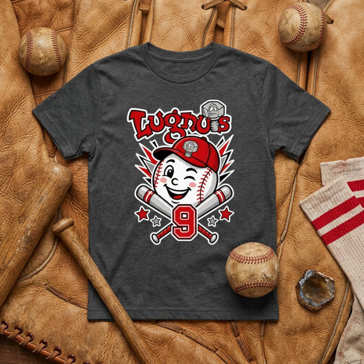Lugnuts Youth Fan Tee - Dark Heather Grey flat lay