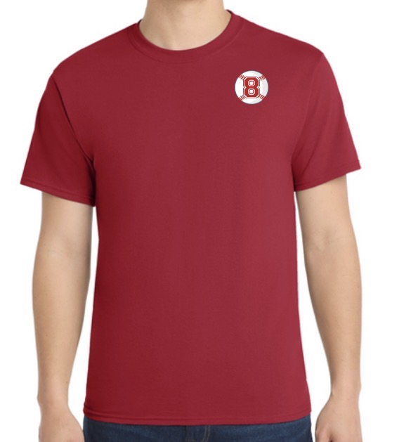 Lugnuts Adult Fan Tee - Red front, number patch