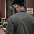 Adidas space-dyed polo shirt in Black Melange, back view