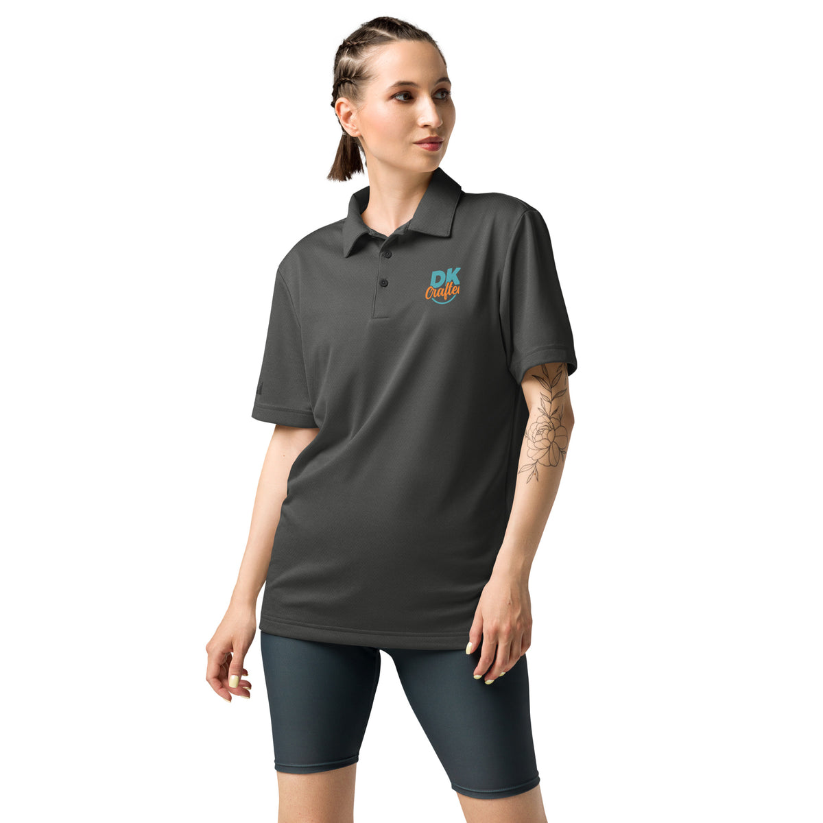 Adidas space-dyed polo shirt in Black Melange, front view