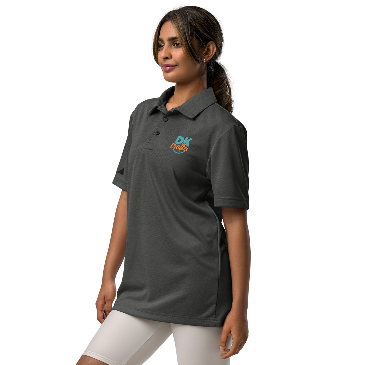 Adidas space-dyed polo shirt in Black Melange, left front view