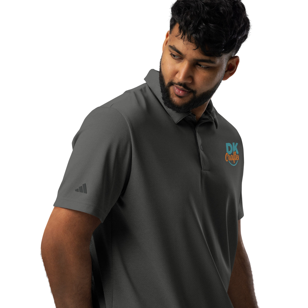 Adidas space-dyed polo shirt in Black Melange, right front view