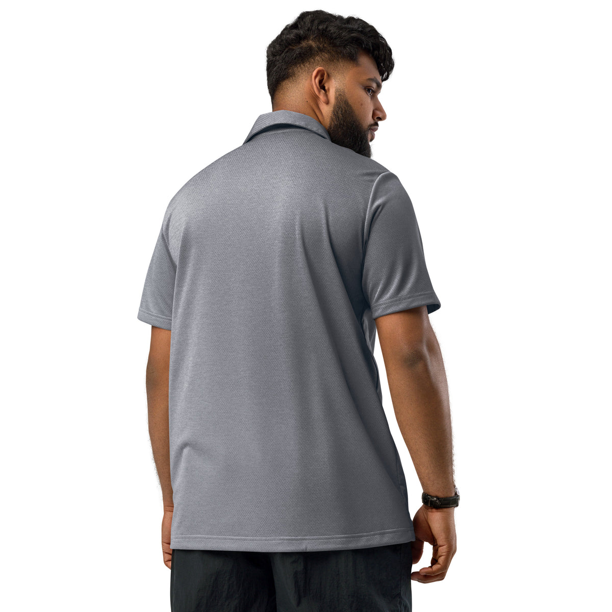 Adidas space-dyed polo shirt in Collegiate Navy Melange, back view