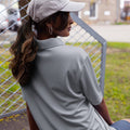 Adidas space-dyed polo shirt in Collegiate Navy Melange, back view