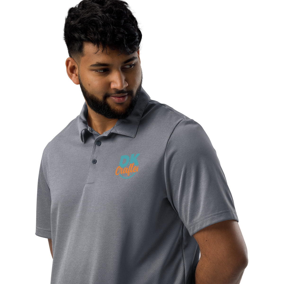 Adidas space-dyed polo shirt in Collegiate Navy Melange, left front view