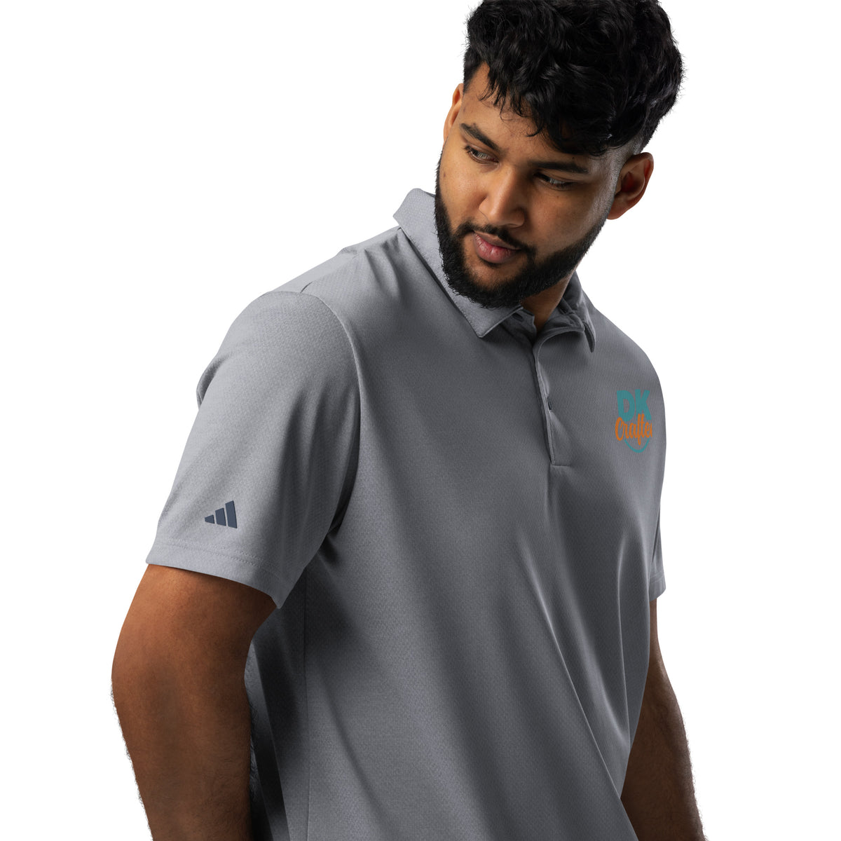 Adidas space-dyed polo shirt in Collegiate Navy Melange, right front view