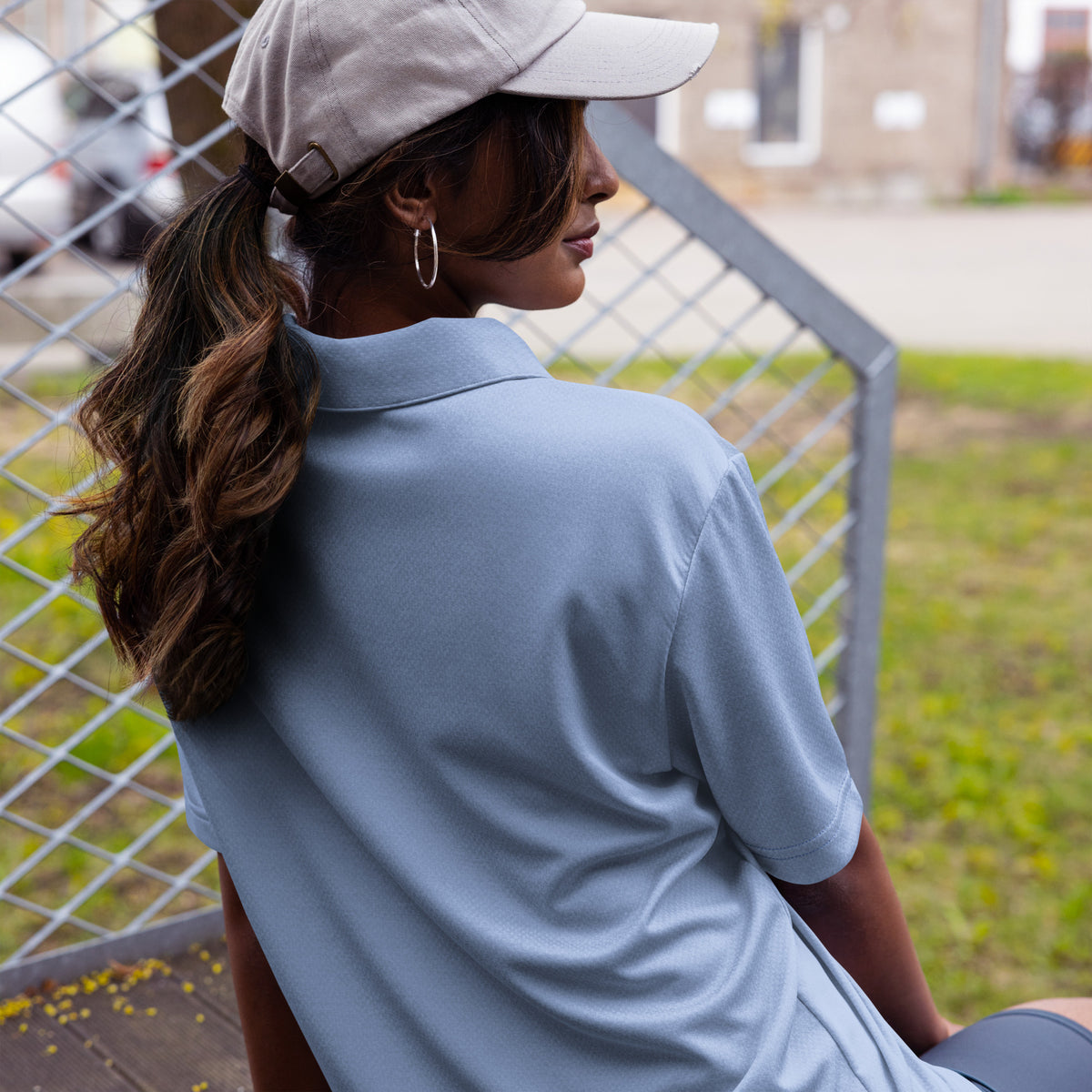 Adidas space-dyed polo shirt in Collegiate Royal Melange, back view