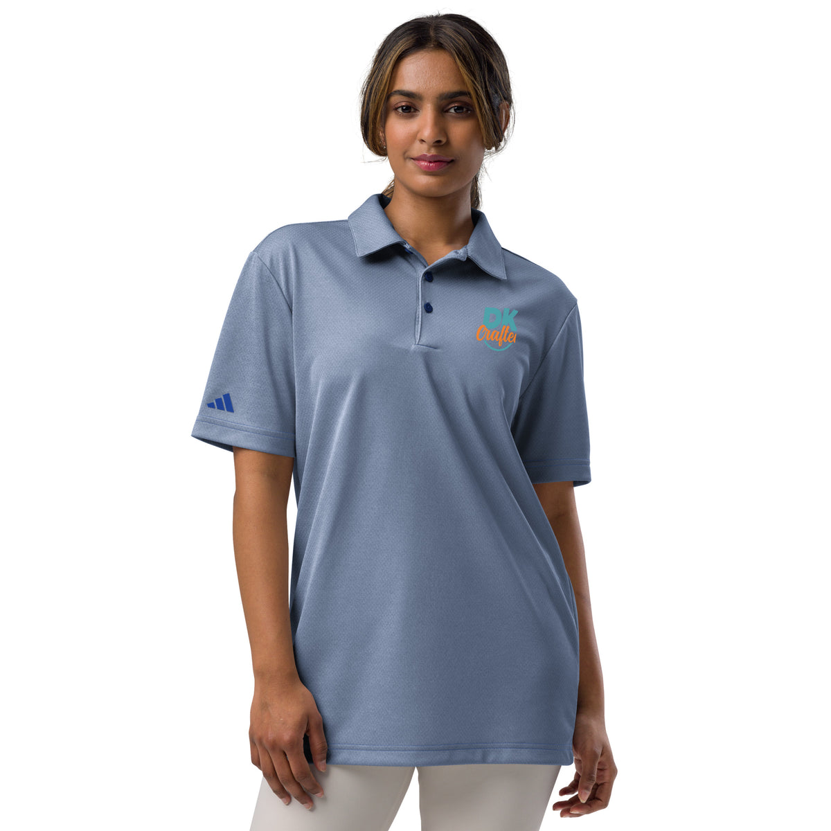 Adidas space-dyed polo shirt in Collegiate Royal Melange, front view