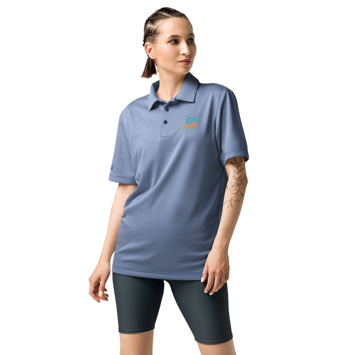 Adidas space-dyed polo shirt in Collegiate Royal Melange, front view