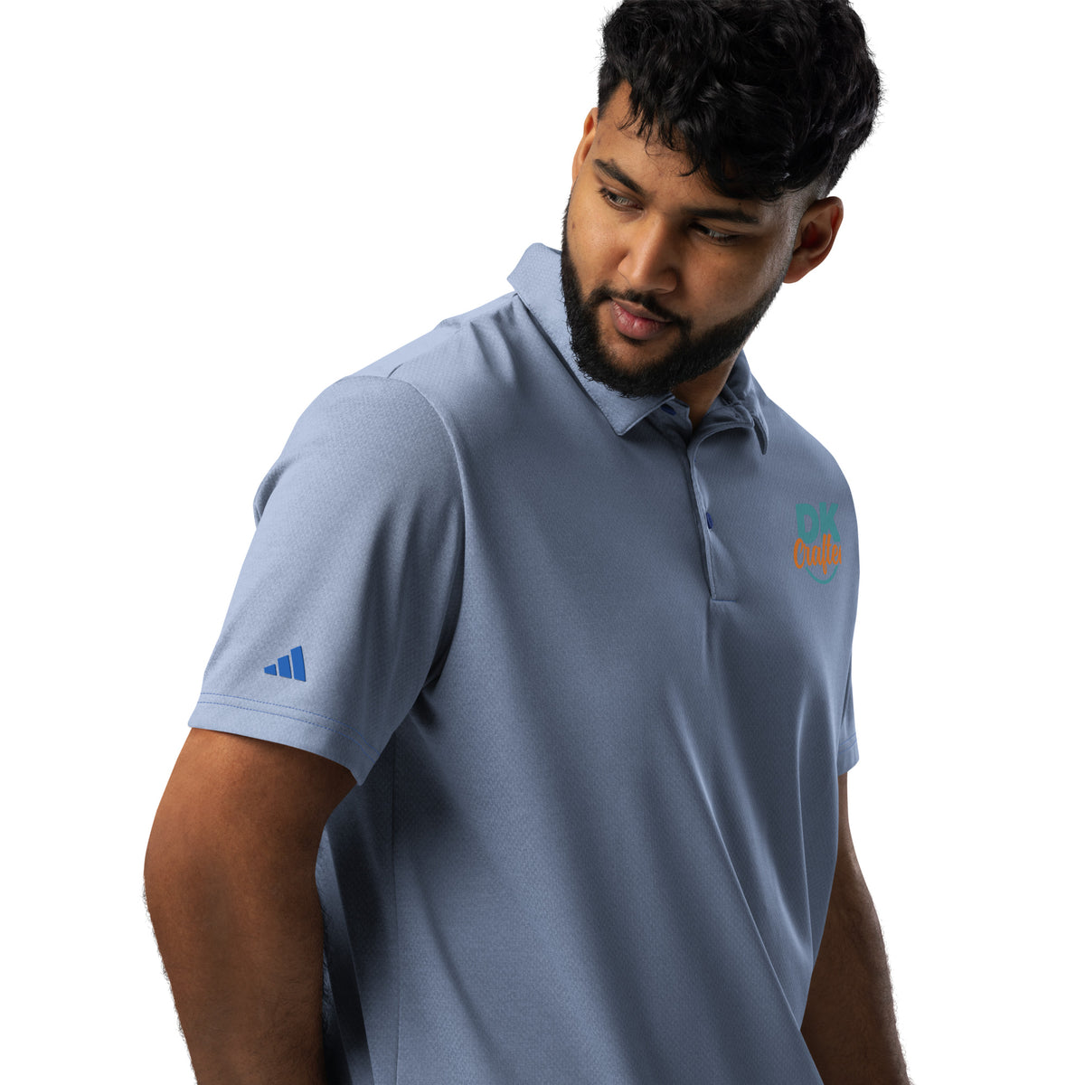 Adidas space-dyed polo shirt in Collegiate Royal Melange, right front view