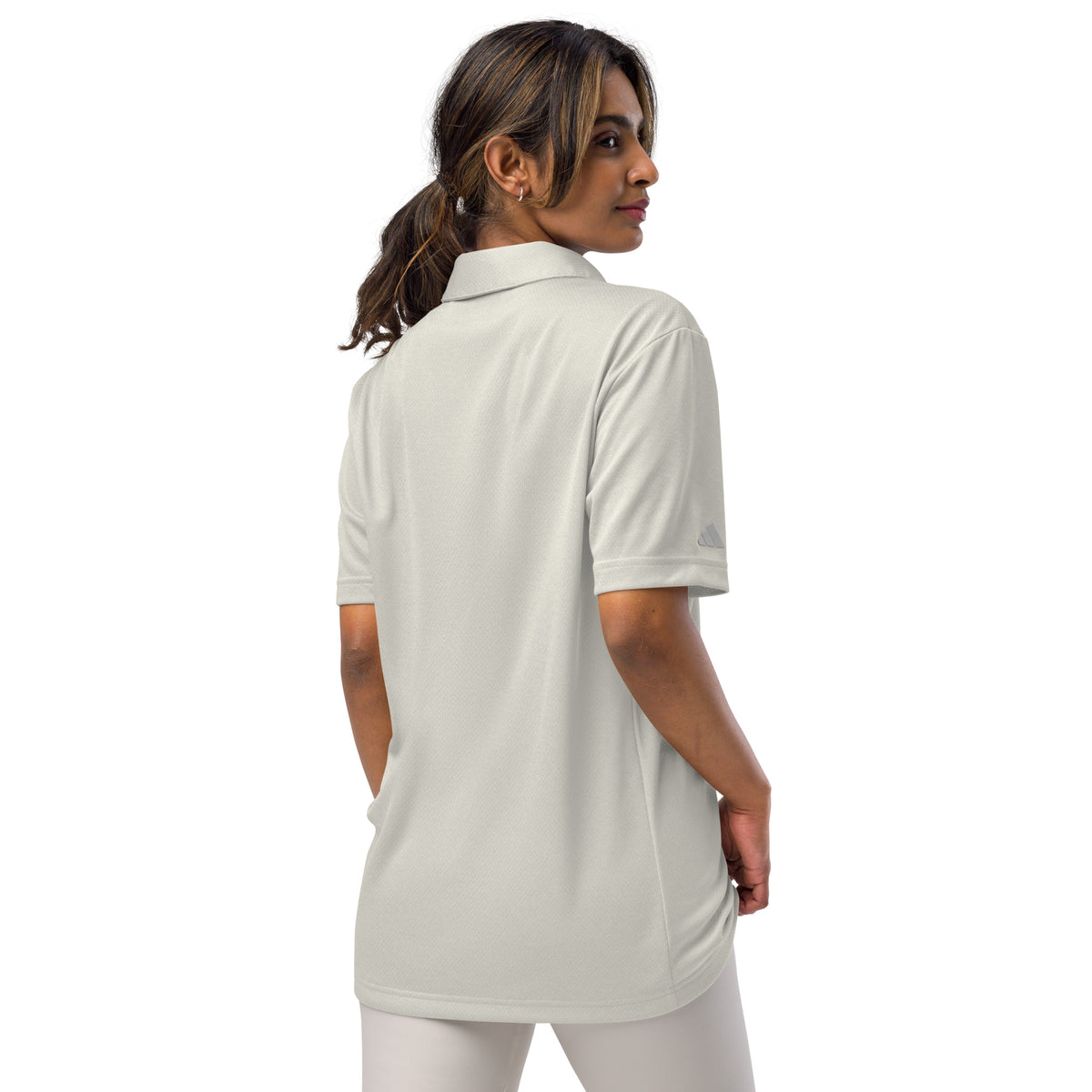 Adidas space-dyed polo shirt in Grey One Heather, back view