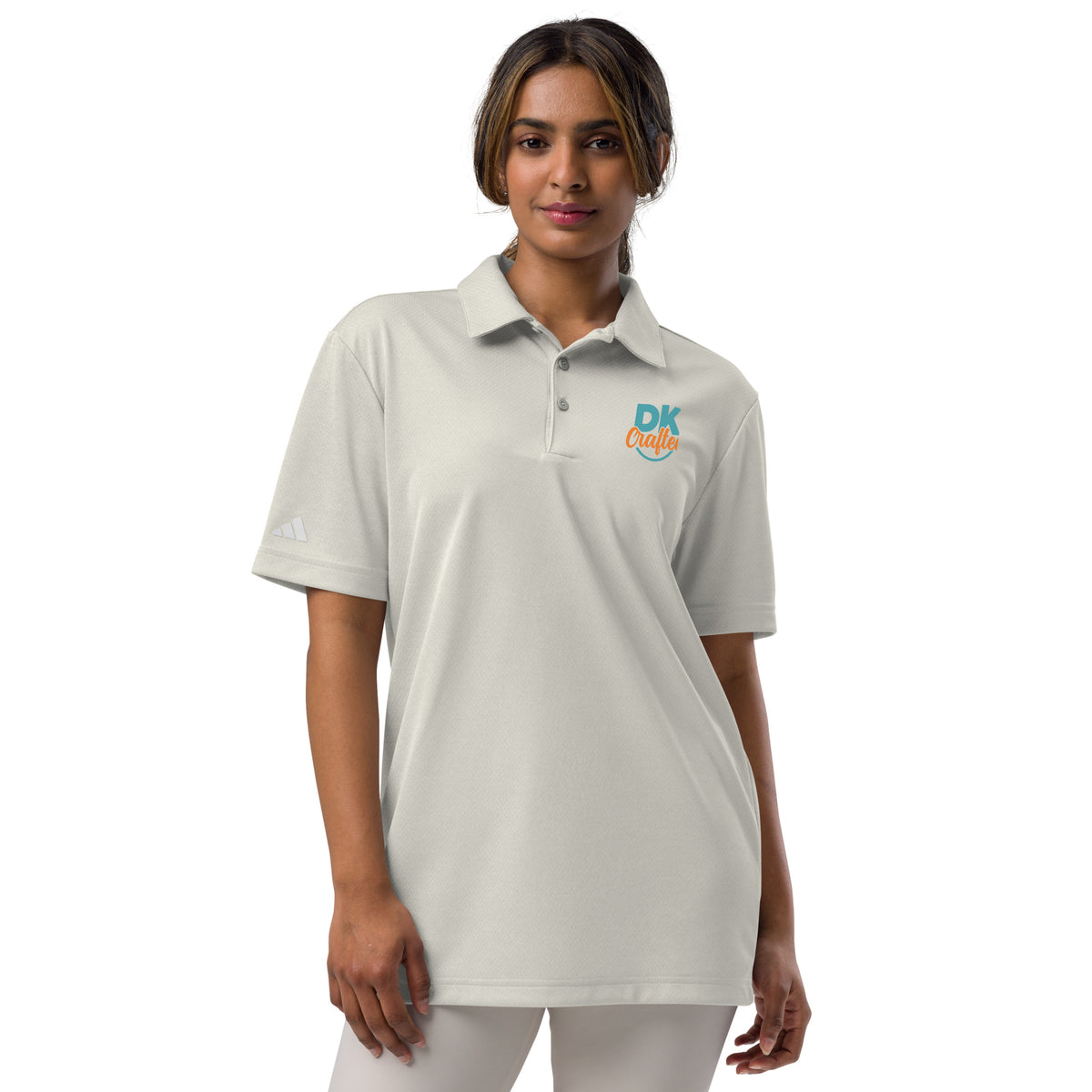 Adidas space-dyed polo shirt in Grey One Heather, front view