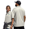 Adidas space-dyed polo shirt in Grey One Heather, front and back view