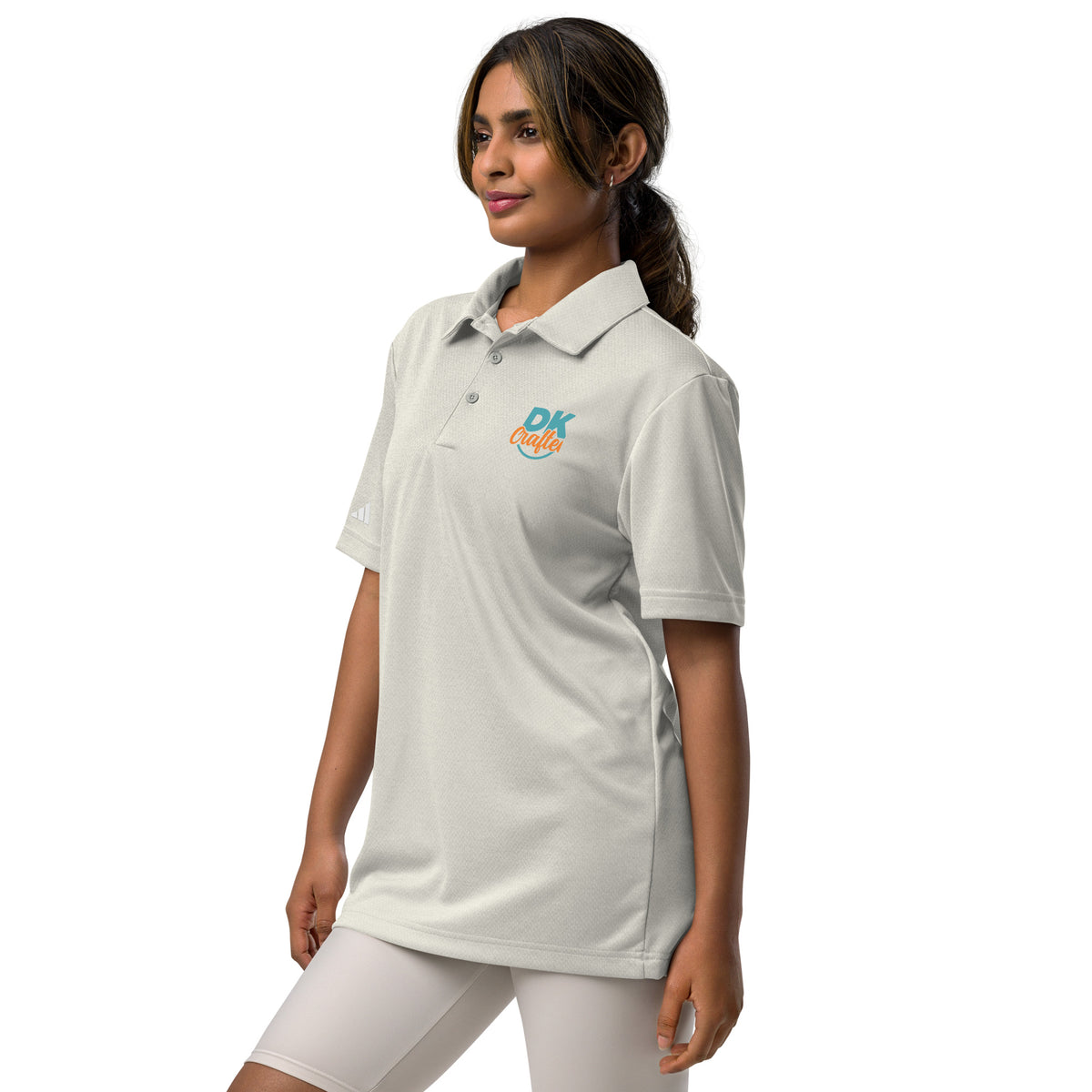 Adidas space-dyed polo shirt in Grey One Heather, left front view