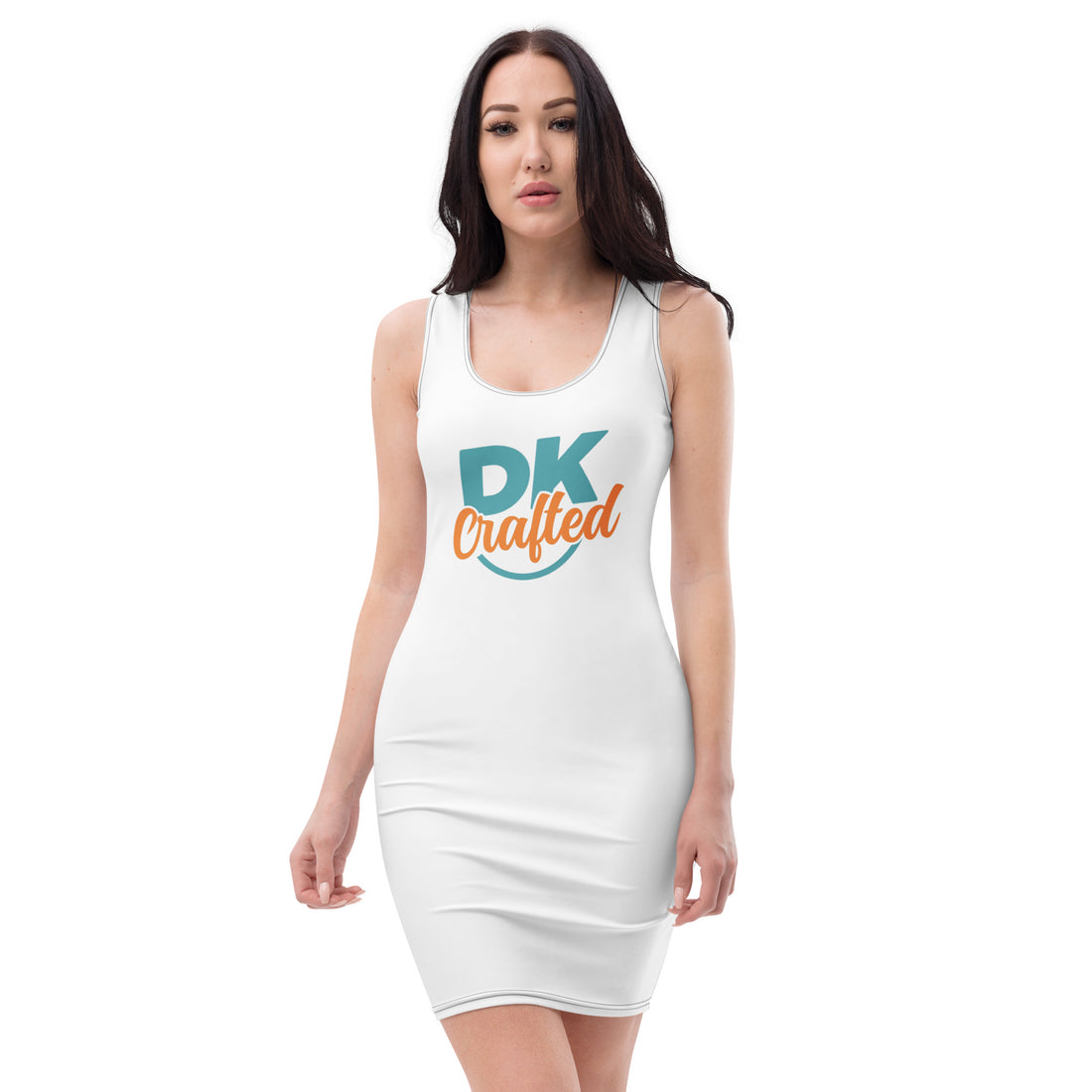 Bodycon dress, all-over print, White, front view