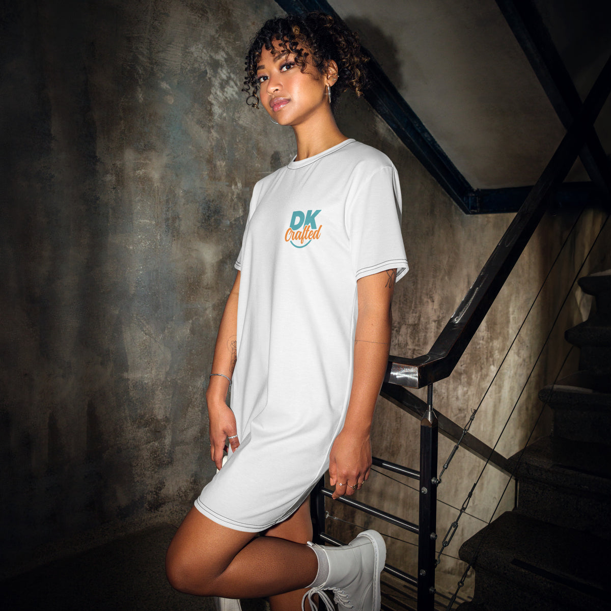 T-shirt dress, White, front view