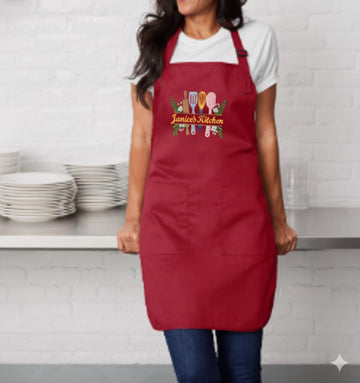Custom embroidered kitchen apron by DK Crafted Solutions