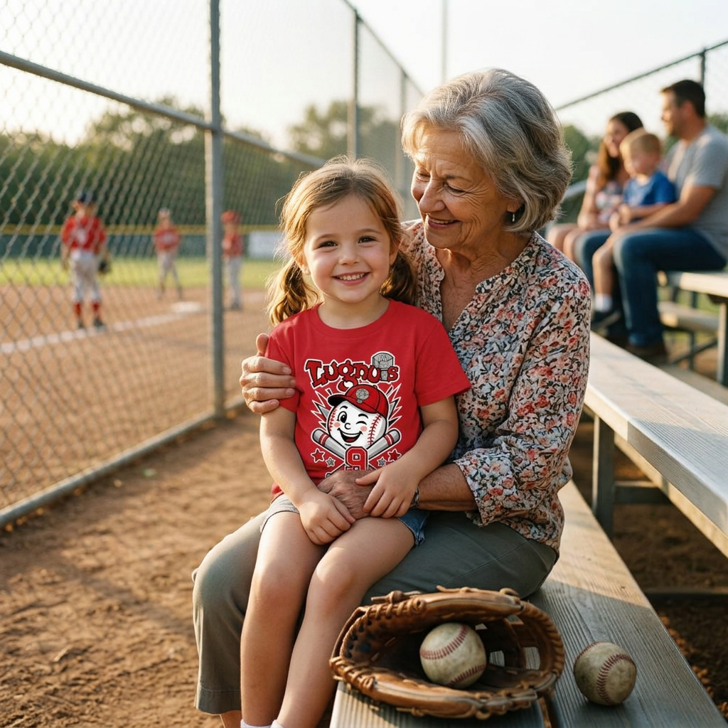Lugnuts Youth Fan Tee - grandma and granddaughter lifestyle, Bright Red
