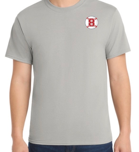 Lugnuts Adult Fan Tee - Silver front, number patch
