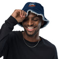 Distressed denim bucket hat in Classic Denim, front view