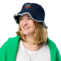 Distressed denim bucket hat in Classic Denim, front view