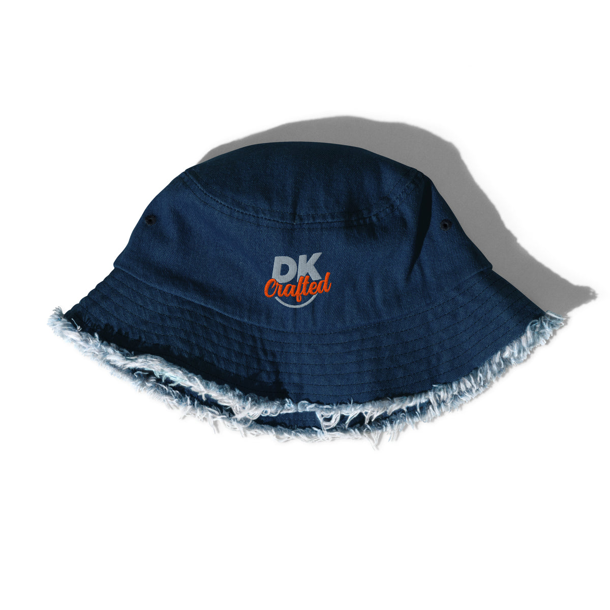 Distressed denim bucket hat in Classic Denim, front view