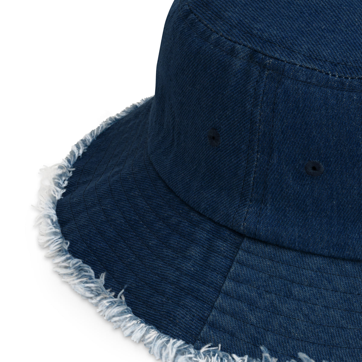 Distressed denim bucket hat in Classic Denim, product detail view