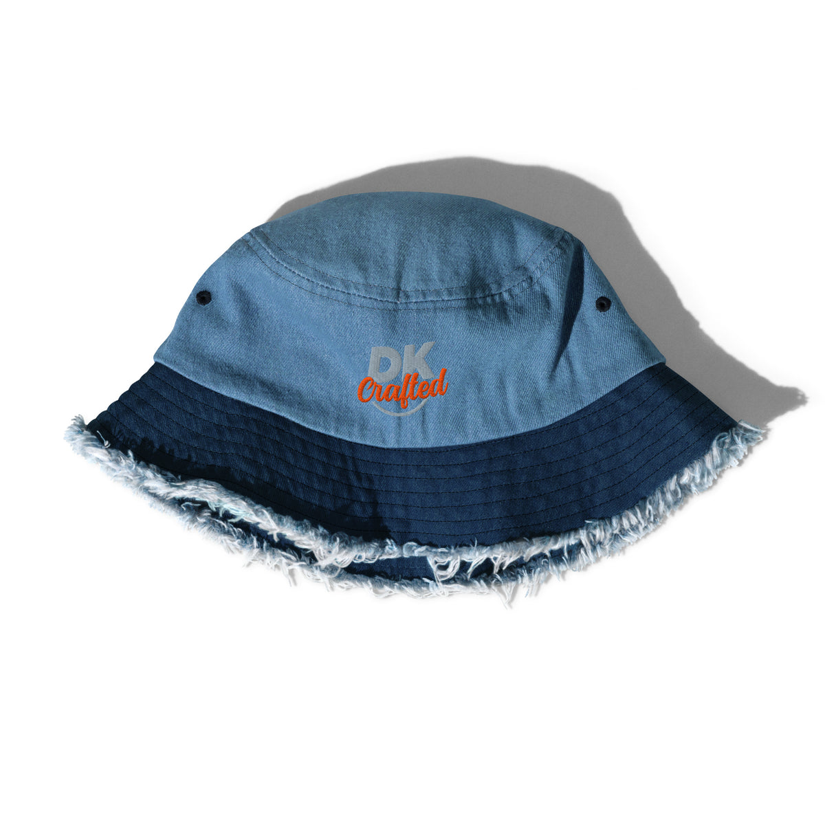 Distressed denim bucket hat in Classic/Light Denim, front view