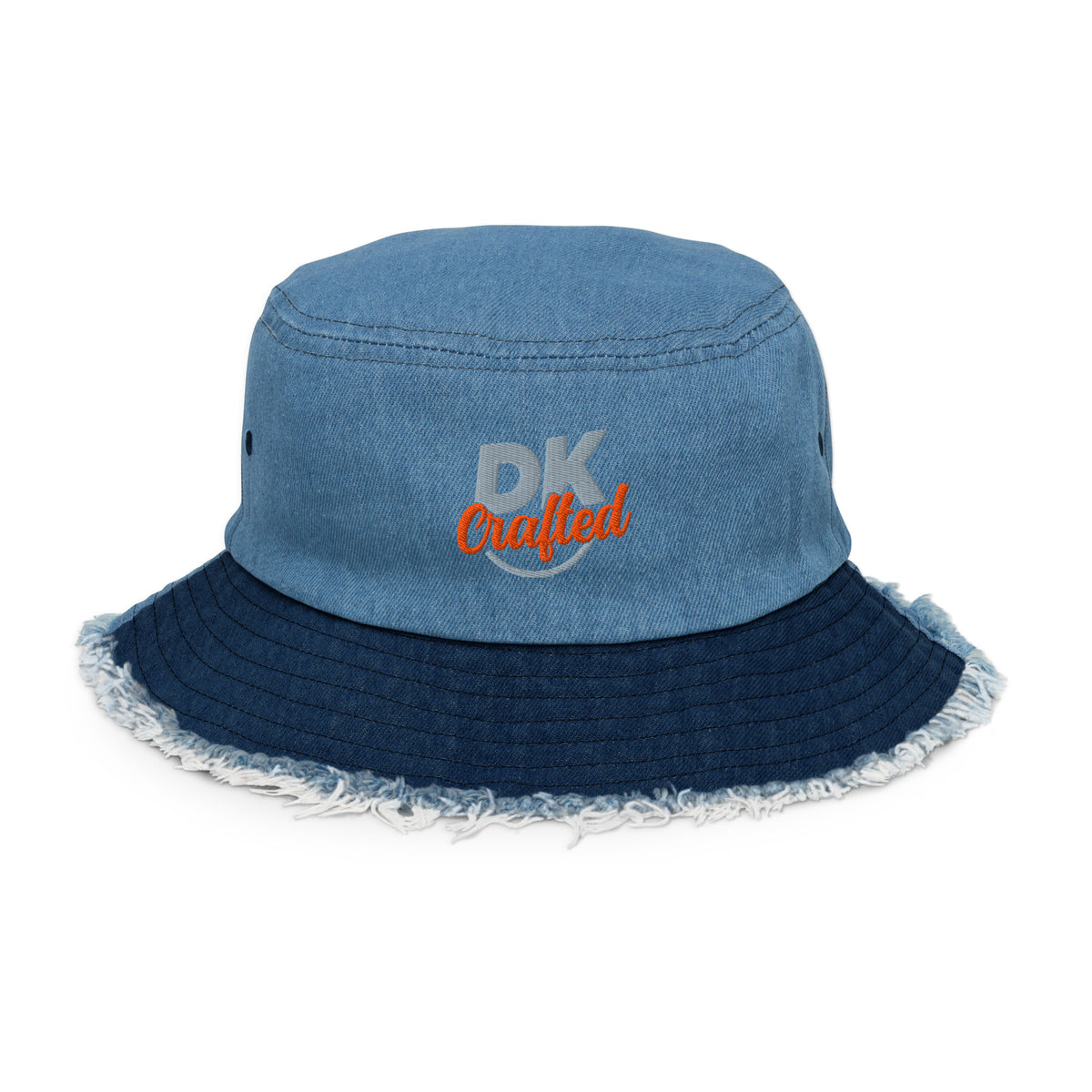 Distressed denim bucket hat in Classic/Light Denim, front view
