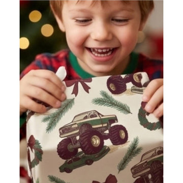 Monster Truck Christmas Wrapping Paper: Vintage Car Crush Print