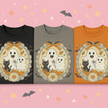 Cute Ghost Cat Halloween Shirt – Spooky Floral Tee for Women, Fall Graphic T-Shirt, Kawaii Goth Aesthetic