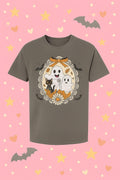 Cute Ghost Cat Halloween Shirt – Spooky Floral Tee for Women, Fall Graphic T-Shirt, Kawaii Goth Aesthetic