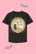 Cute Ghost Cat Halloween Shirt – Spooky Floral Tee for Women, Fall Graphic T-Shirt, Kawaii Goth Aesthetic