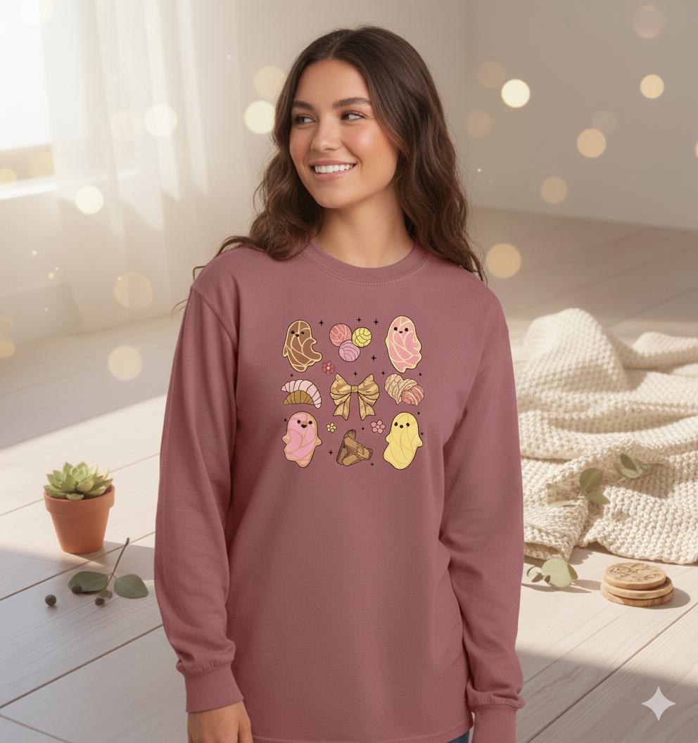 Ghost, Bows and Mexican Pastries Comfort Colors 6014 Long Sleeve Tee