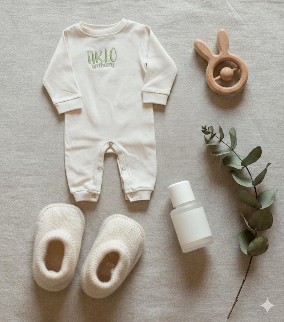 Personalized Newborn Gift Set – Custom Embroidered 4-Piece Outfit for Baby Boy or Girl