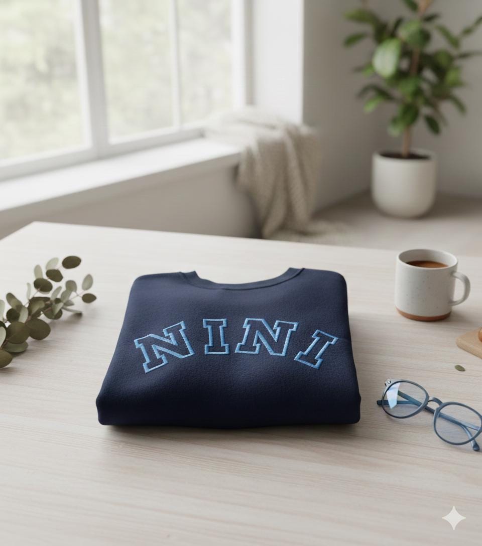 Personalized grandma sweatshirt embroidered sleeve close-up