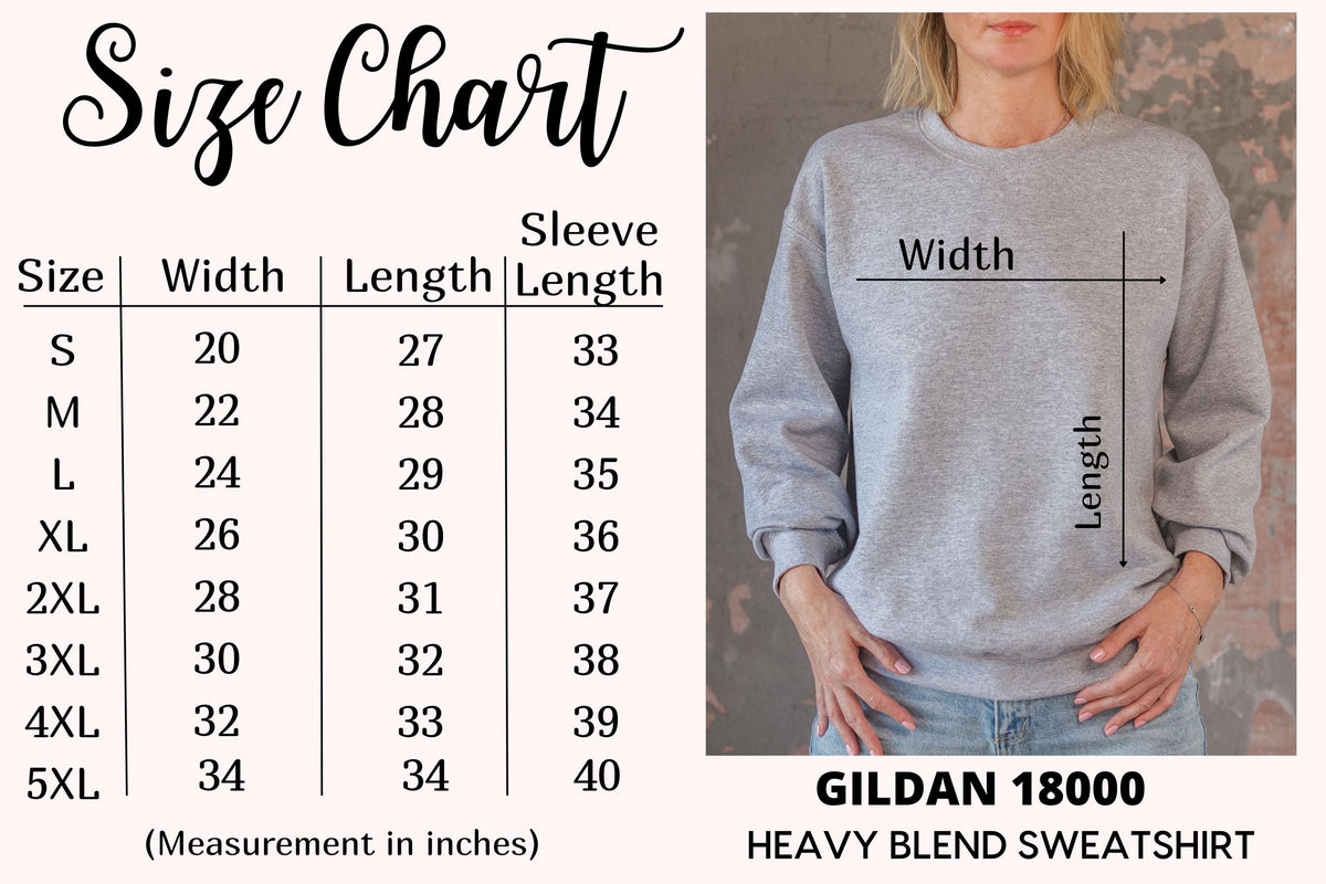 Custom embroidered grandma sweatshirt size chart