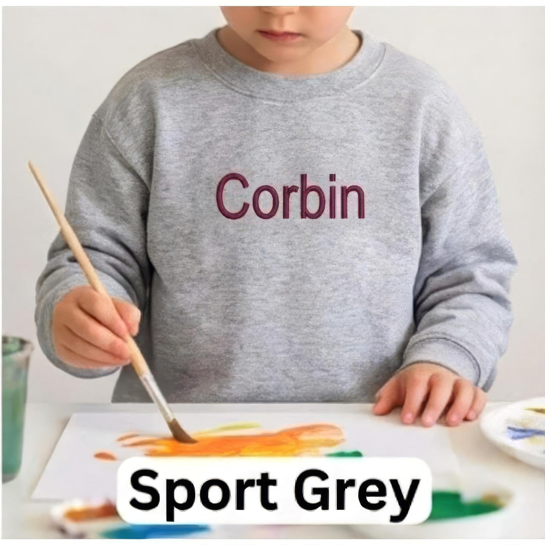 Custom embroidered crewneck sweatshirt with personalized name, kids apparel