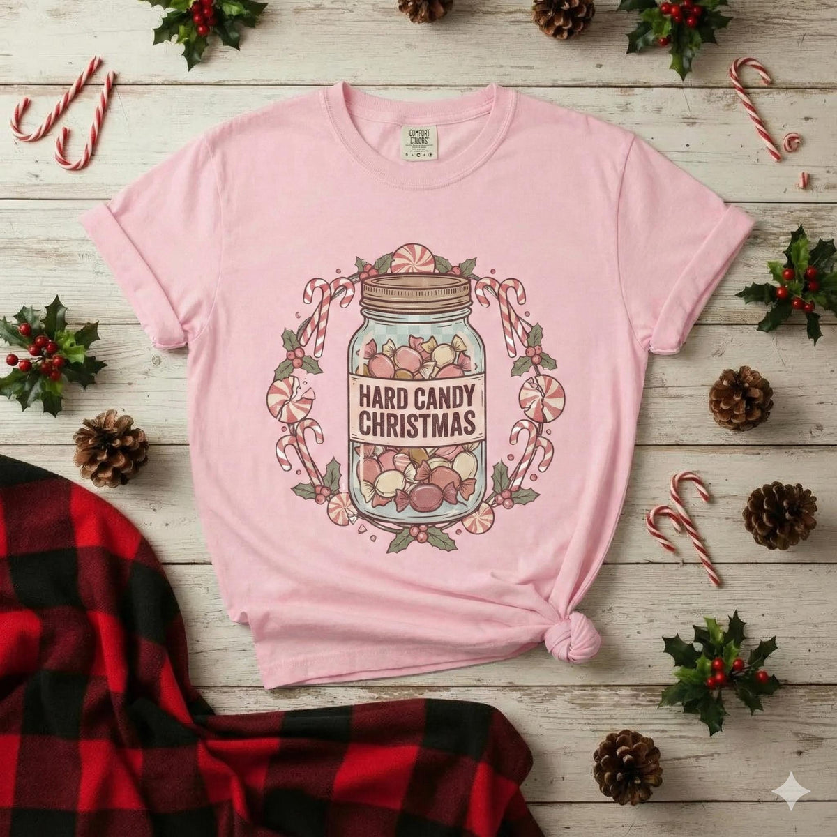 Mason Jar Hard Candy Christmas Wreath Comfort Colors 1717 T-shirt