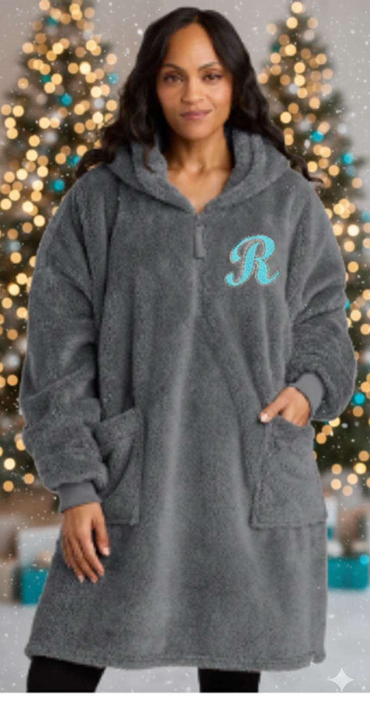 Custom Embroidered Sherpa Wearable Blanket | Oversized Hoodie Pancho
