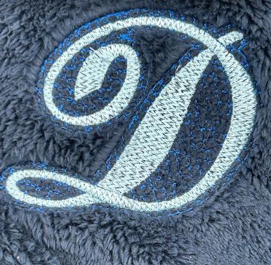 Embroidered monogram detail on fleece crewneck
